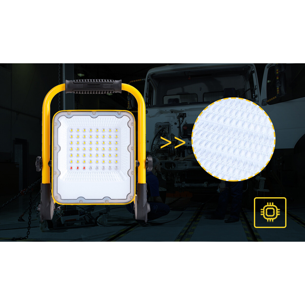 LED Bouwlamp op Accu met Statief - Aigi Worky - 100 Watt - Helder/Koud Wit 6500K - Dimbaar - Waterdicht IP65 - USB Oplaadbaar - Kantelbaar