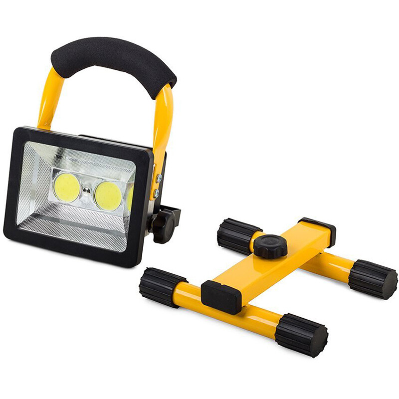 LED Bouwlamp op Accu met Statief - Velvin Cribo - 30 Watt - COB LED - Werklamp op Accu - Helder/Koud Wit 6500K - Waterdicht IP65 - Oplaadbaar - Kantelbaar - Draaibaar