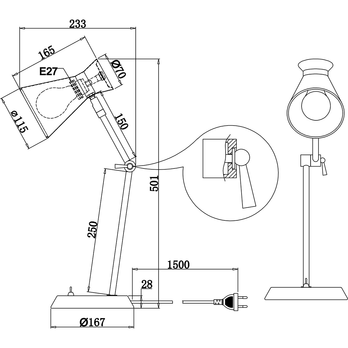 LED Bureaulamp - Tafelverlichting - Trion Ewomi - E27 Fitting - Rond - Mat Wit - Aluminium