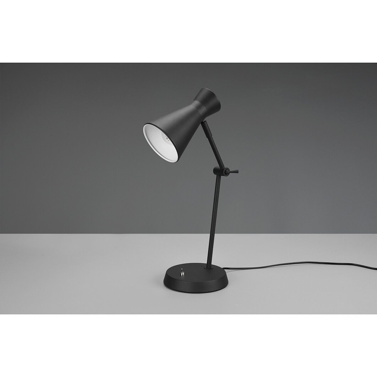 LED Bureaulamp - Tafelverlichting - Trion Ewomi - E27 Fitting - Rond - Mat Zwart - Aluminium