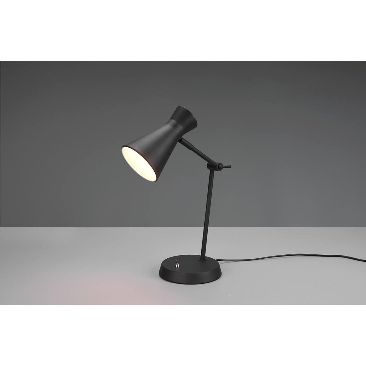 LED Bureaulamp - Tafelverlichting - Trion Ewomi - E27 Fitting - Rond - Mat Zwart - Aluminium