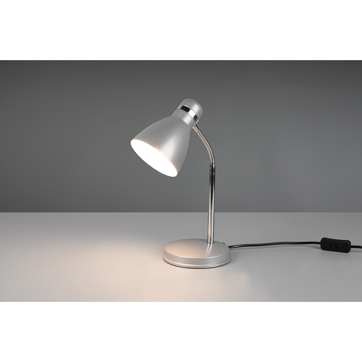 LED Bureaulamp - Tafelverlichting - Trion Himaya - E27 Fitting - Rond - Mat Titaan - Aluminium