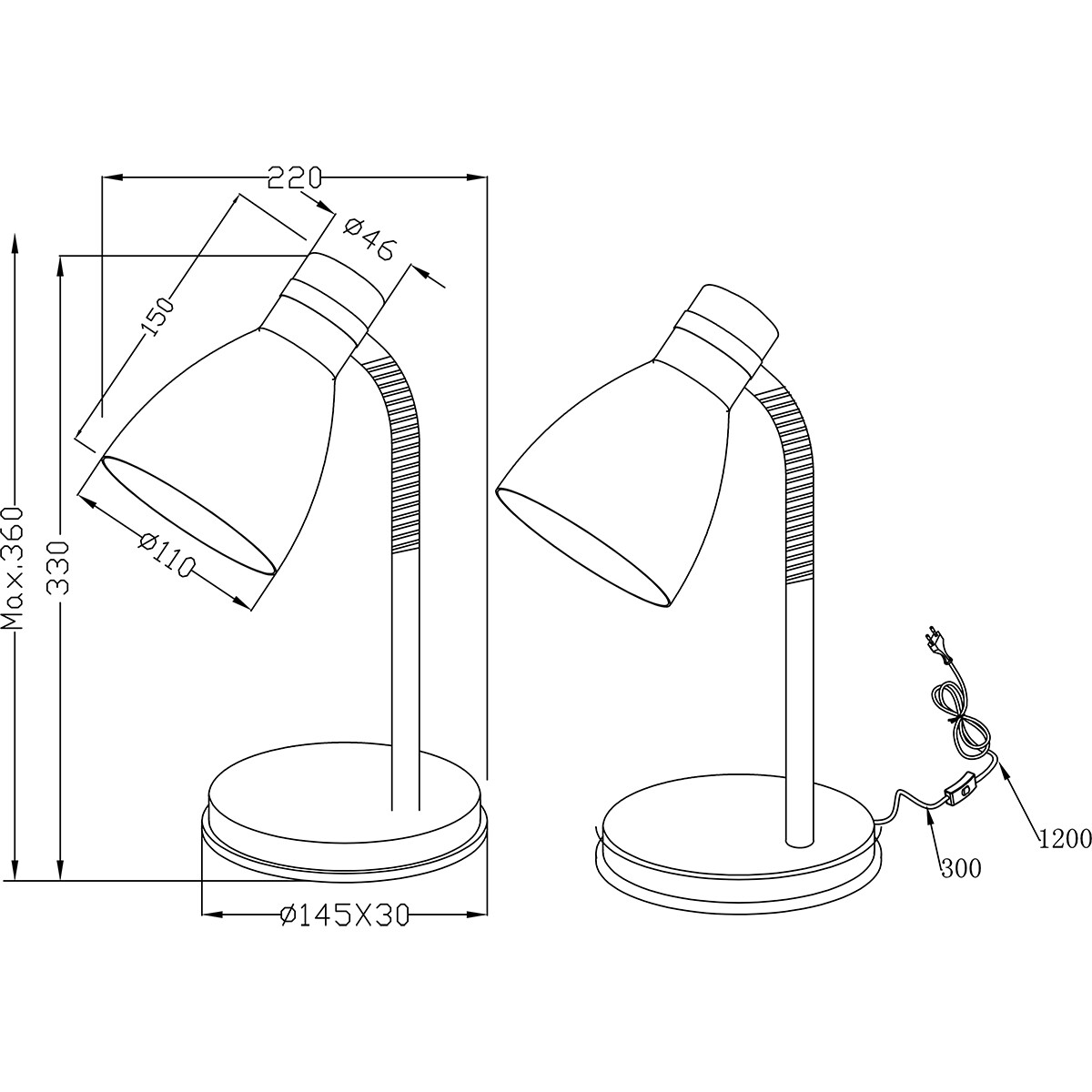 LED Bureaulamp - Tafelverlichting - Trion Himaya - E27 Fitting - Rond - Mat Titaan - Aluminium