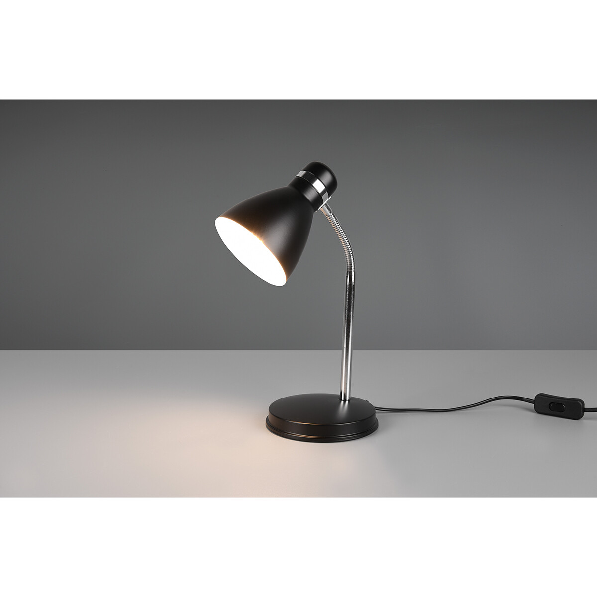 LED Bureaulamp - Tafelverlichting - Trion Himaya - E27 Fitting - Rond - Mat Zwart - Aluminium