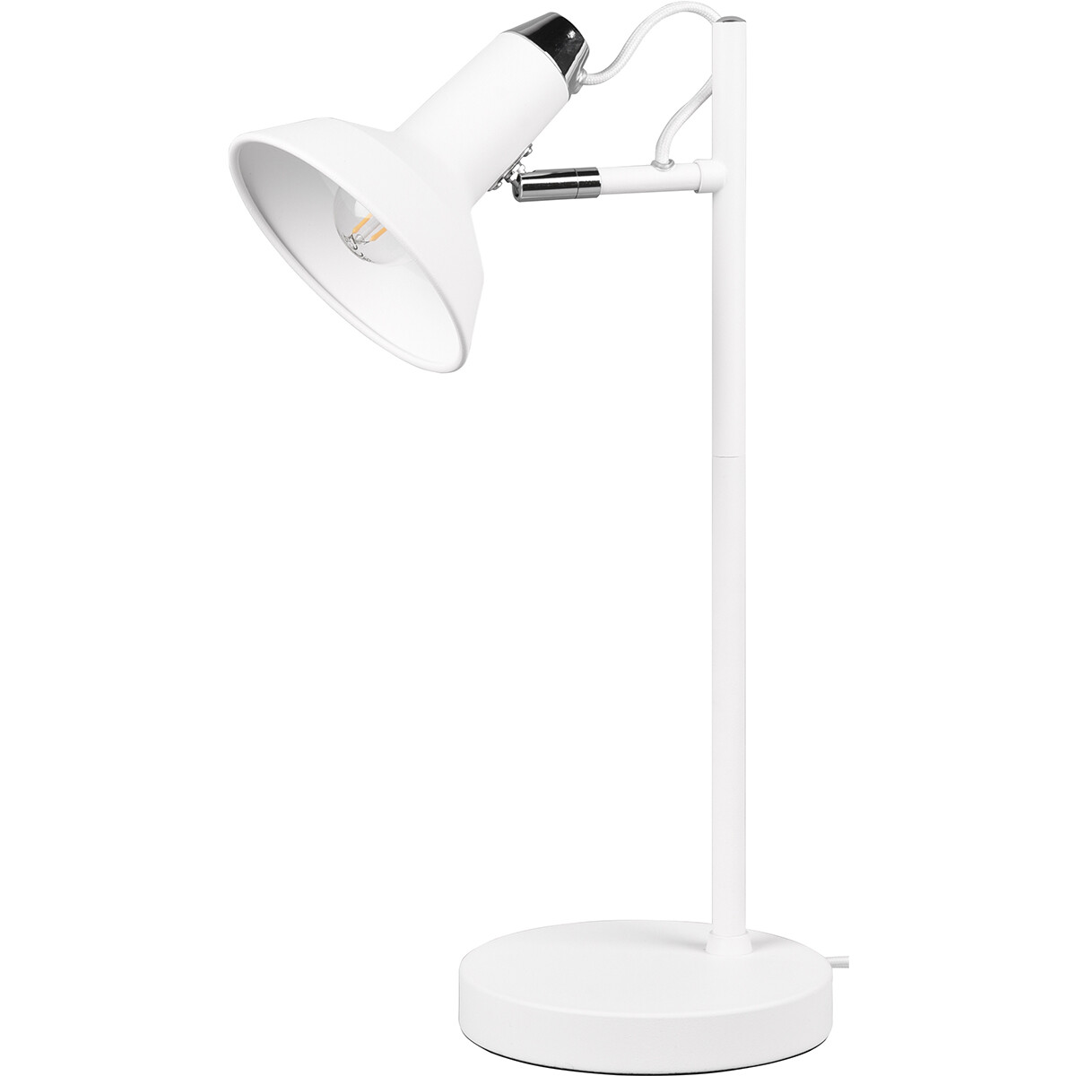 LED Bureaulamp - Tafelverlichting - Trion Rollo - E14 Fitting - Rond - Mat Wit - Aluminium