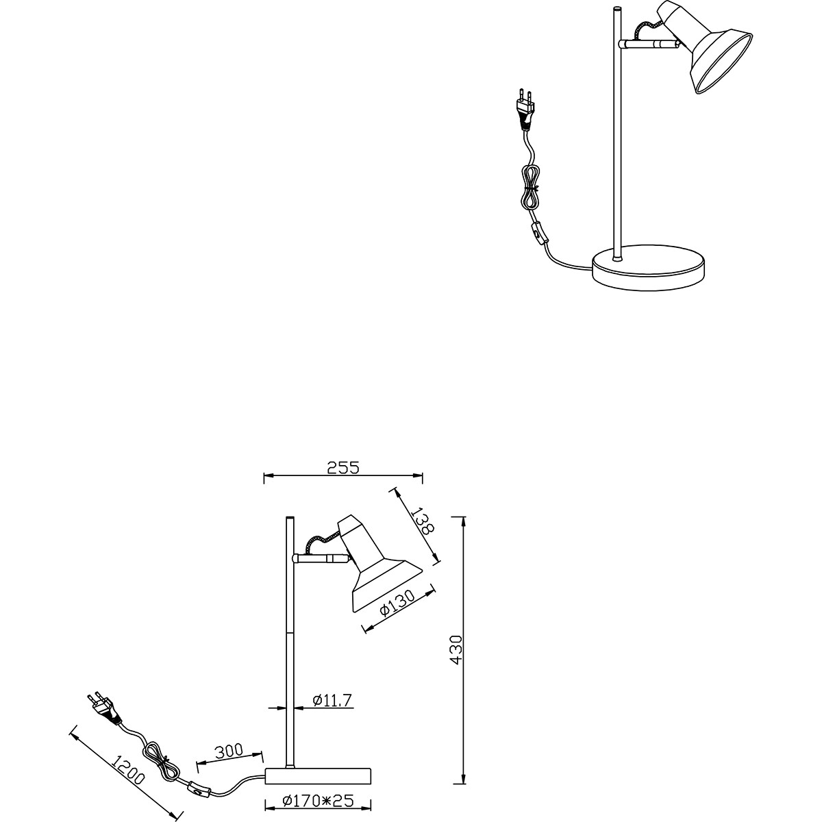 LED Bureaulamp - Tafelverlichting - Trion Rollo - E14 Fitting - Rond - Mat Wit - Aluminium