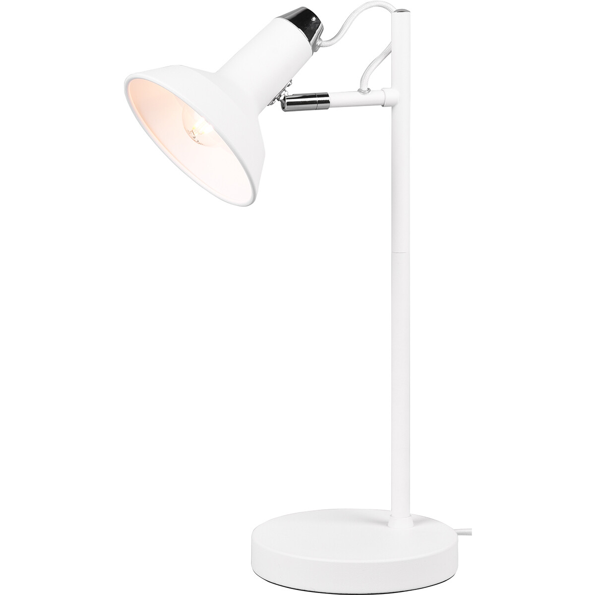 LED Bureaulamp - Tafelverlichting - Trion Rollo - E14 Fitting - Rond - Mat Wit - Aluminium