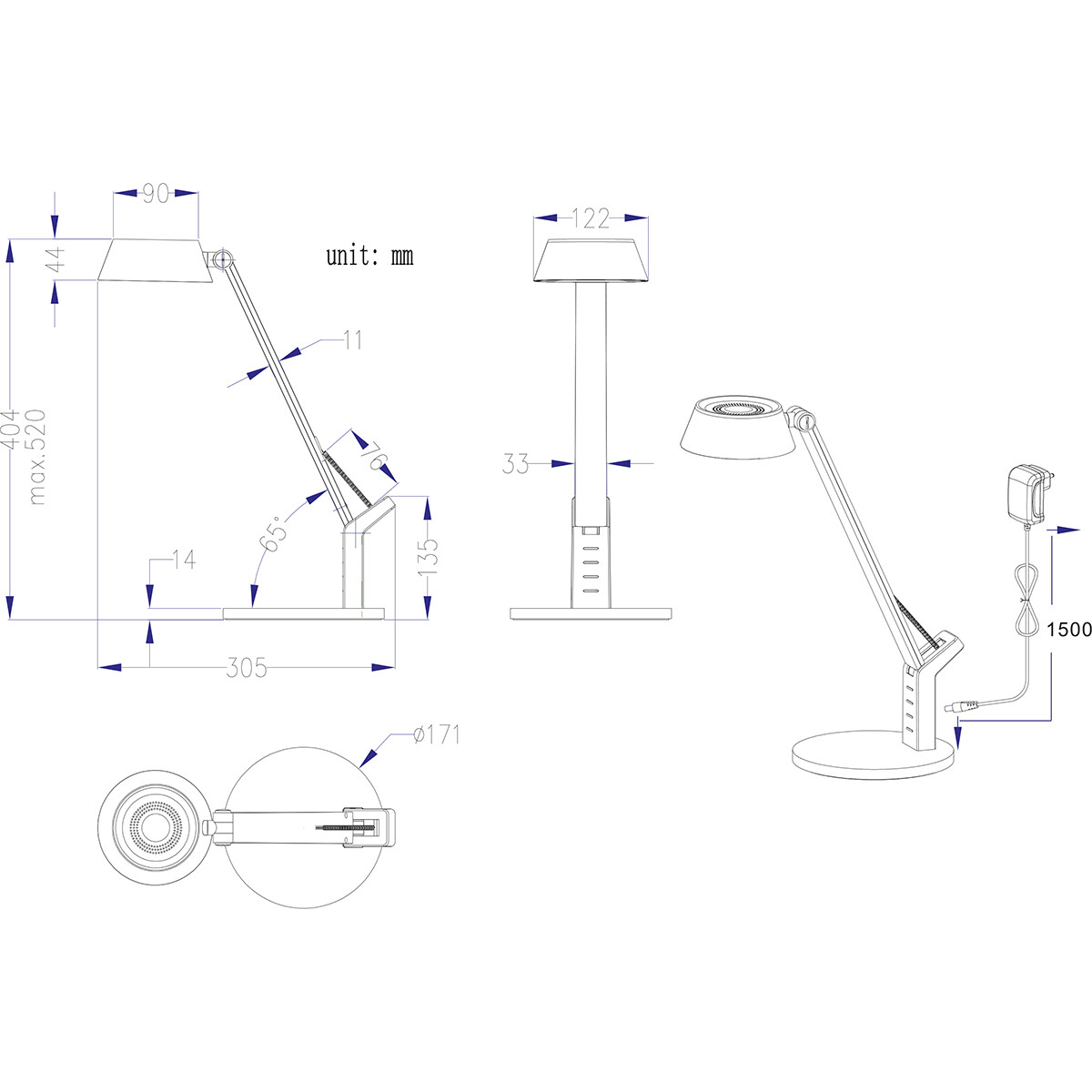 LED Bureaulamp - Trion Avvan - 5W - Aanpasbare Kleur - USB Oplaadbaar - Dimbaar - Rond - Mat Wit - Kunststof