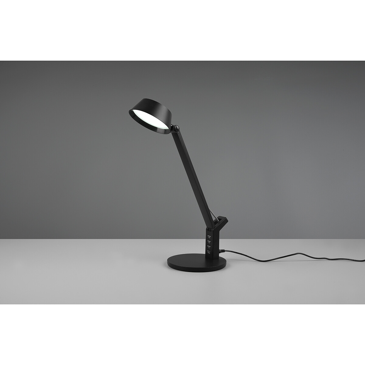 LED Bureaulamp - Trion Avvan - 5W - Aanpasbare Kleur - USB Oplaadbaar - Dimbaar - Rond - Mat Zwart - Kunststof