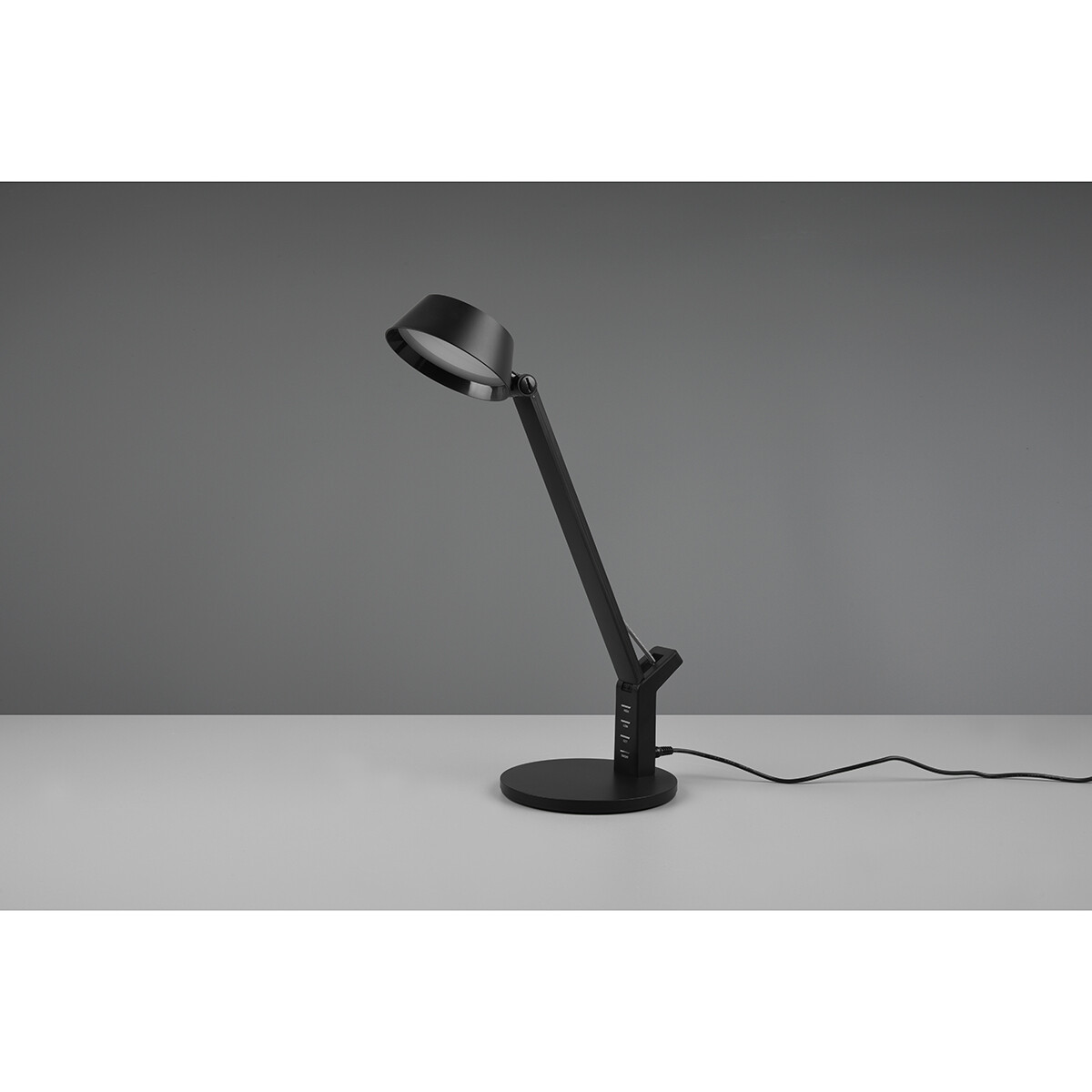 LED Bureaulamp - Trion Avvan - 5W - Aanpasbare Kleur - USB Oplaadbaar - Dimbaar - Rond - Mat Zwart - Kunststof