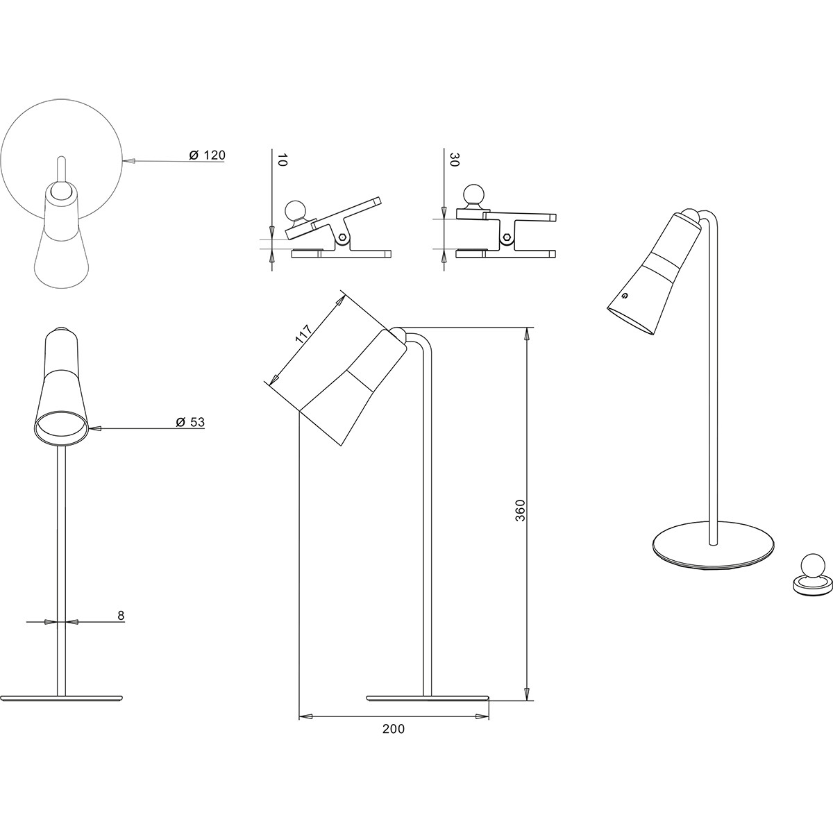 LED Bureaulamp - Trion Moxi - 2W - Warm Wit 3000K - Oplaadbaar - Rond - Mat Wit - Aluminium