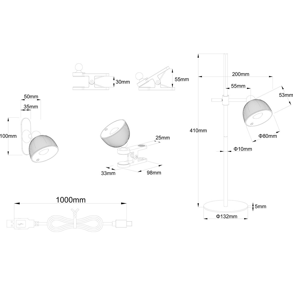 LED Bureaulamp - Trion Xavi - 3W - Warm Wit 3000K - Oplaadbaar - Rond - Zwart - Kunststof