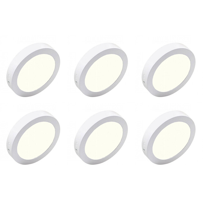 LED Downlight 6 Pack - Opbouw Rond 18W - Natuurlijk Wit 4200K - Mat Wit Aluminium - Ø225mm