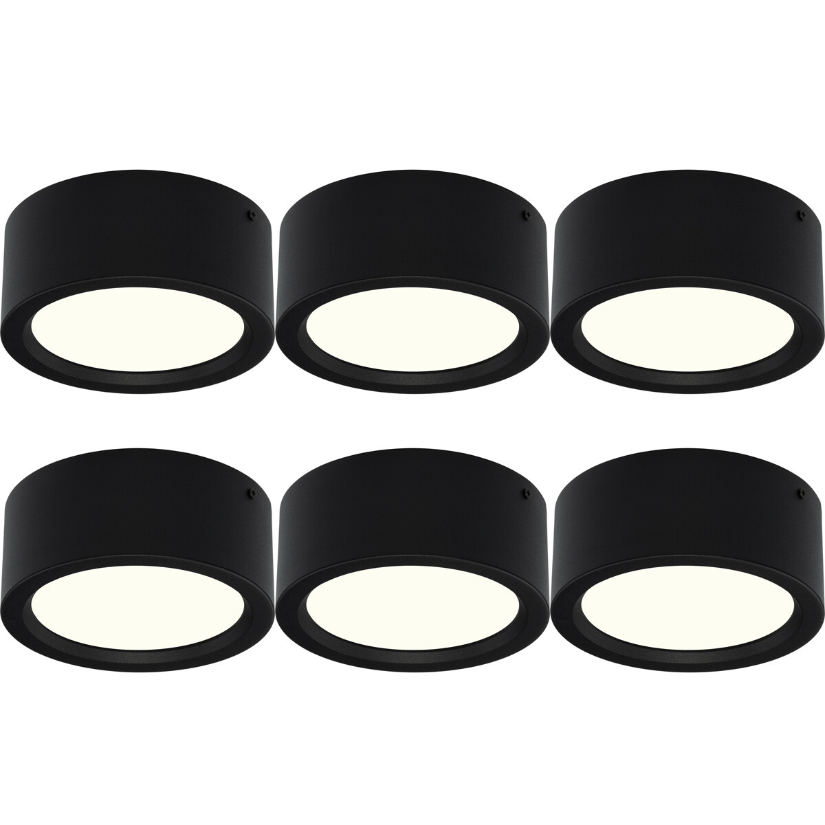 LED Downlight 6 Pack - Opbouw Rond Hoog 15W - Natuurlijk Wit 4200K - Mat Zwart Aluminium - Ø180mm