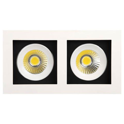 LED Spot - Inbouwspot Dubbel - Rechthoek 16W - Helder/Koud Wit 6400K - Mat Wit Aluminium - Kantelbaar 185x100mm product afbeelding