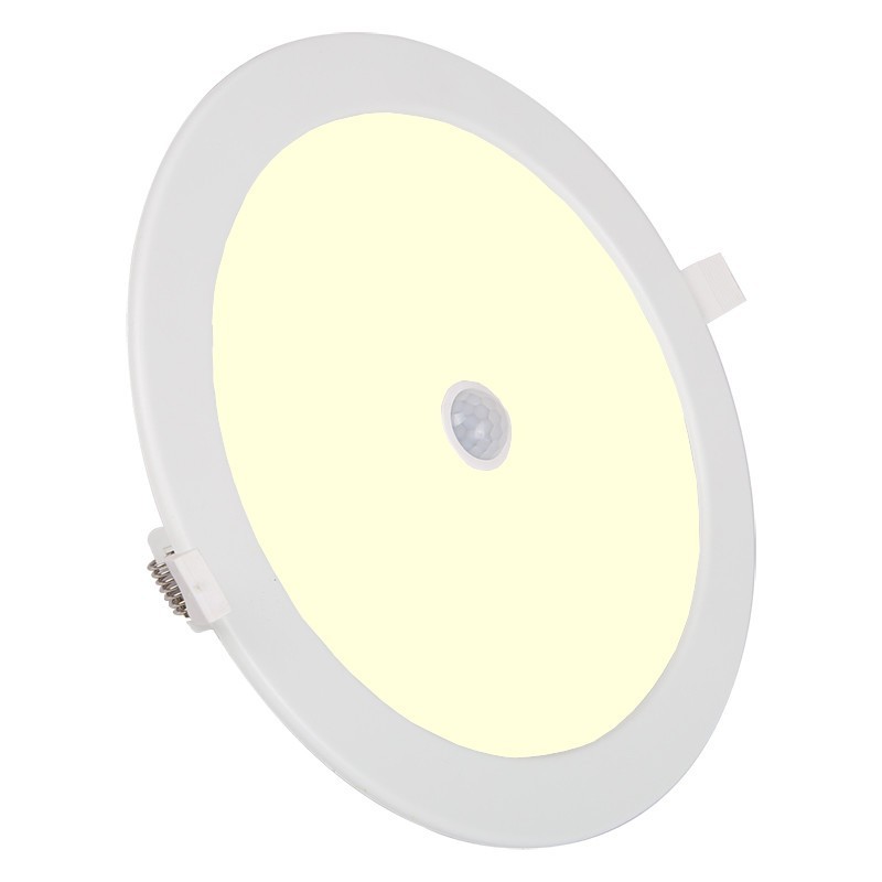 LED Downlight Slim 6 Pack - Aigi - PIR Bewegingssensor 360° - Inbouw Rond 24W - Warm Wit 3000K - Mat Wit - Ø240mm - Ø225mm