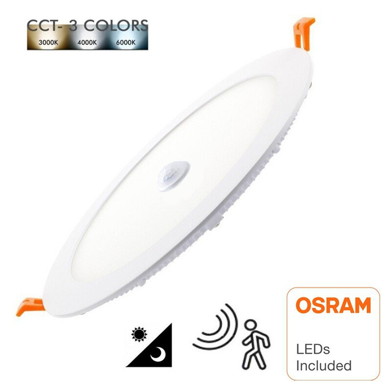 LED Downlight Slim - Facto Dury - PIR Bewegingssensor 360° + Dag en Nacht Sensor - Aanpasbare Vermogen - Aanpasbare Kleur - Inbouw - Rond - Mat Wit - OSRAM LEDs