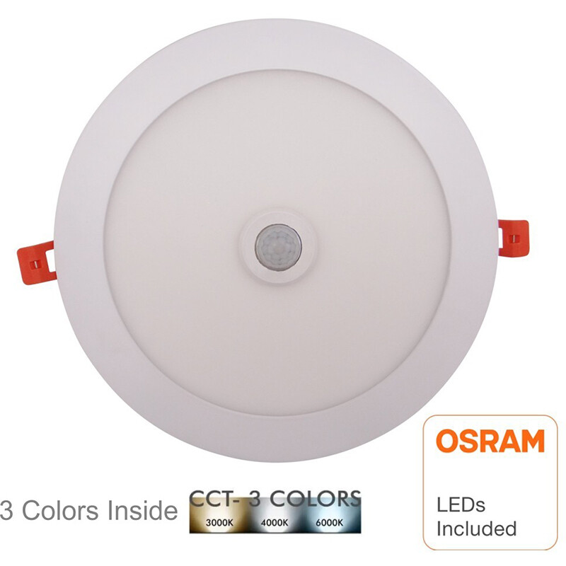 LED Downlight Slim - Facto Dury - PIR Bewegingssensor 360° + Dag en Nacht Sensor - Aanpasbare Vermogen - Aanpasbare Kleur - Inbouw - Rond - Mat Wit - OSRAM LEDs