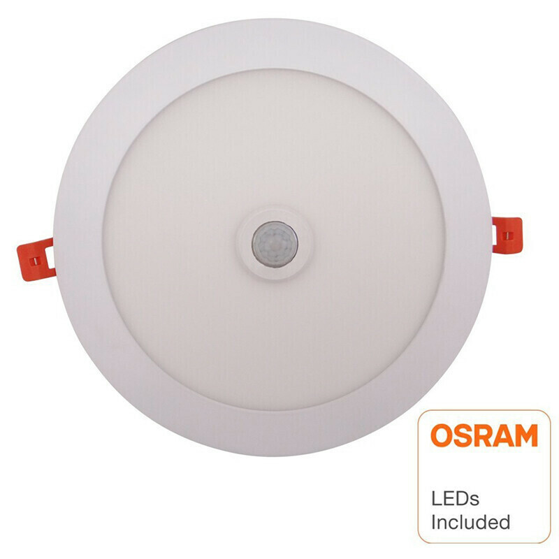 LED Downlight Slim - Facto Dury - PIR Bewegingssensor 360° + Dag en Nacht Sensor - 18W - Natuurlijk Wit 4000K - Inbouw - Rond - Mat Wit - OSRAM LEDs