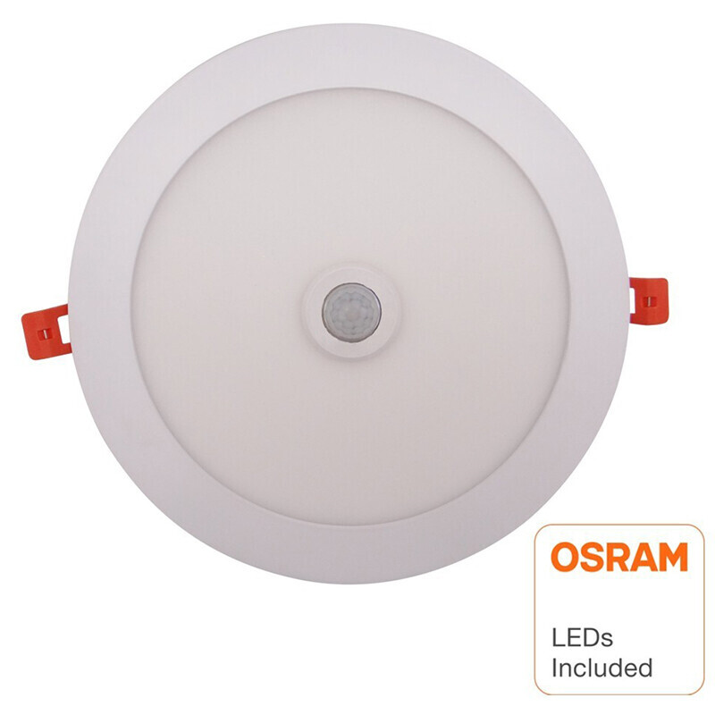 LED Downlight Slim - Facto Dury - PIR Bewegingssensor 360° + Dag en Nacht Sensor - 20W - Natuurlijk Wit 4000K - Inbouw - Rond - Mat Wit - OSRAM LEDs