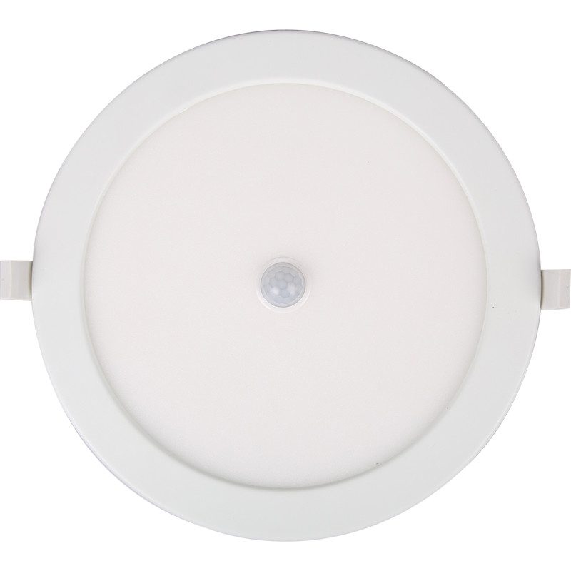 LED Downlight Slim - Aigi - PIR Bewegingssensor 360° - Inbouw Rond 24W - Helder/Koud Wit 6000K - Mat Wit - Ø240mm