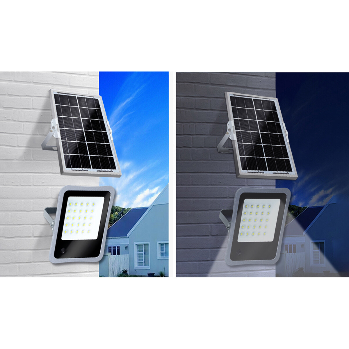 LED Floodlight op Zonne-energie - LED Schijnwerper - Aigi Florida - LED Solar Tuinverlichting Wandlamp - Afstandsbediening - Waterdicht IP65 - 100W - Helder/Koud Wit 6500K