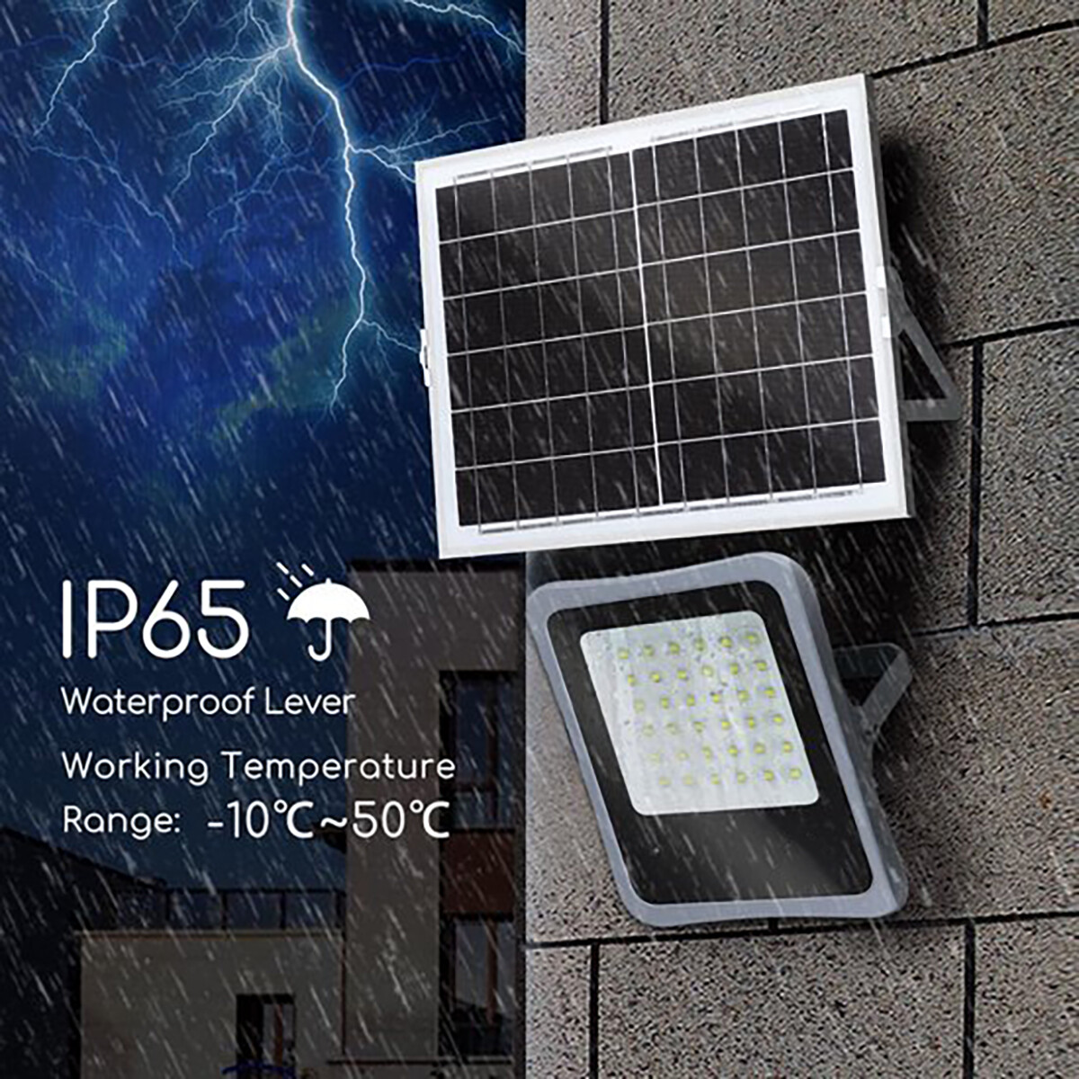 LED Floodlight op Zonne-energie - LED Schijnwerper - Aigi Florida - LED Solar Tuinverlichting Wandlamp - Afstandsbediening - Waterdicht IP65 - 100W - Helder/Koud Wit 6500K