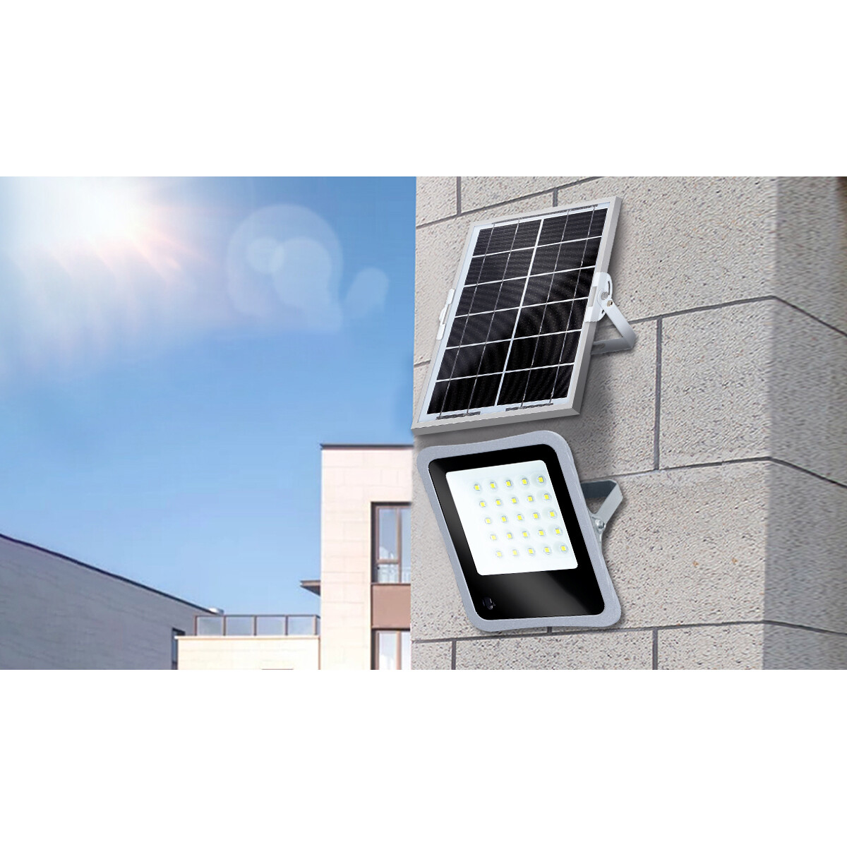 LED Floodlight op Zonne-energie - LED Schijnwerper - Aigi Florida - LED Solar Tuinverlichting Wandlamp - Afstandsbediening - Waterdicht IP65 - 100W - Helder/Koud Wit 6500K