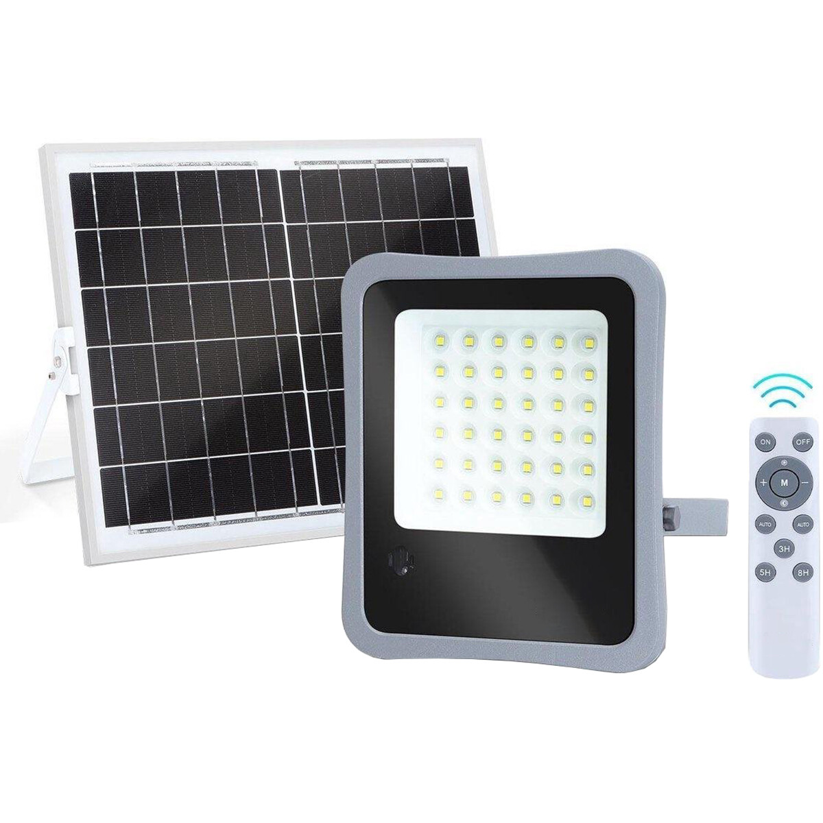 LED Floodlight op Zonne-energie - LED Schijnwerper - Aigi Florida - LED Solar Tuinverlichting Wandlamp - Afstandsbediening - Waterdicht IP65 - 100W - Helder/Koud Wit 6500K product afbeelding