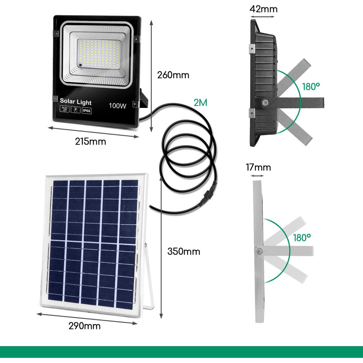 LED Floodlight op Zonne-energie - LED Schijnwerper - Aigi Solina - LED Solar Tuinverlichting Wandlamp - Afstandsbediening - Waterdicht IP66 - 100W - Helder/Koud Wit 6500K