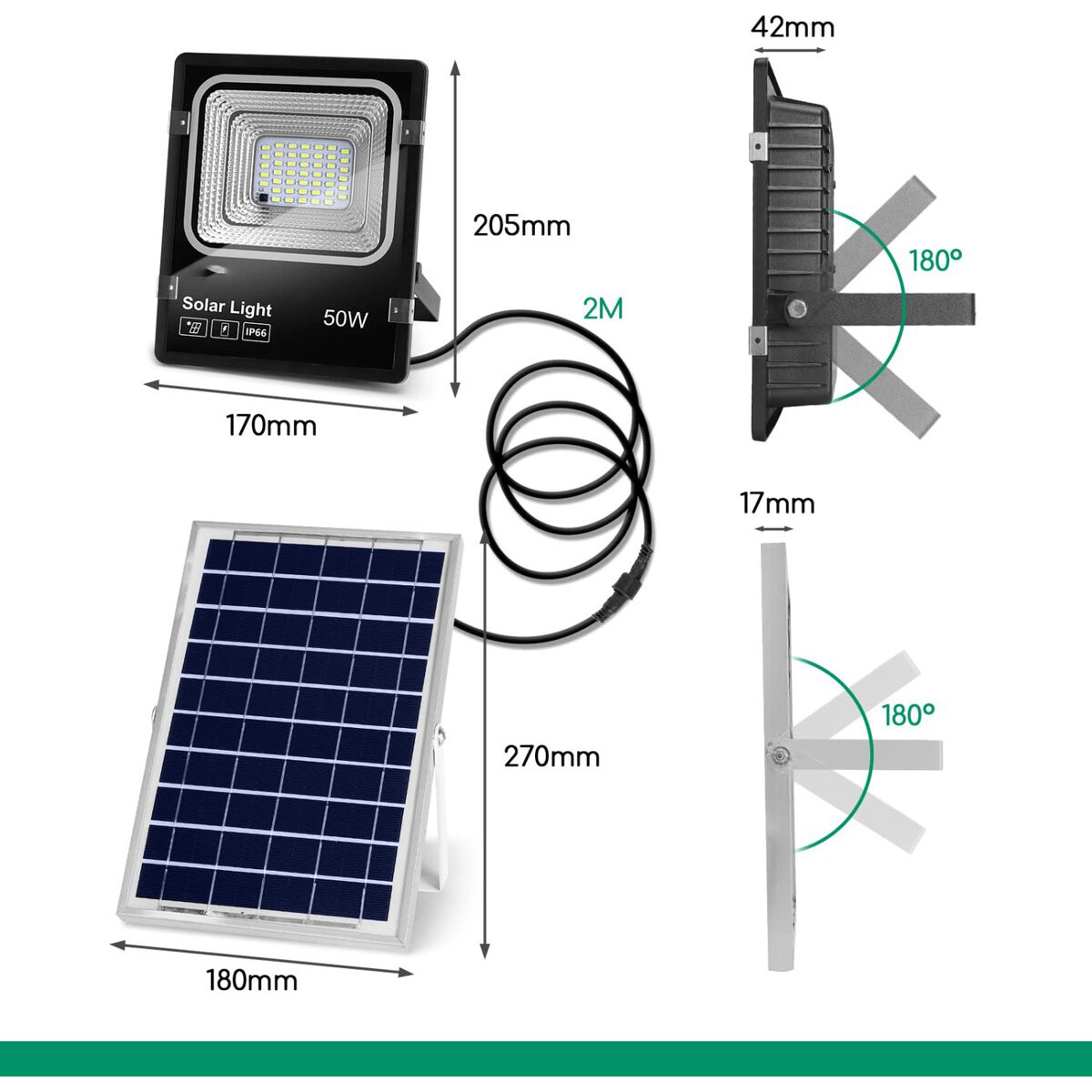 LED Floodlight op Zonne-energie - LED Schijnwerper - Aigi Solina - LED Solar Tuinverlichting Wandlamp - Afstandsbediening - Waterdicht IP66 - 50W - Helder/Koud Wit 6500K