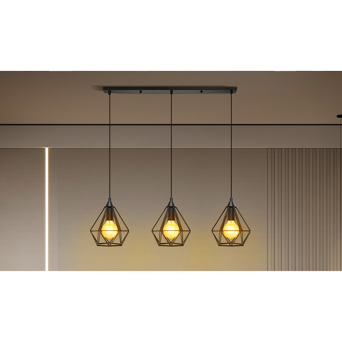 LED Hanglamp - Hangverlichting - Aigi Elsa - E27 Fitting - 3-lichts - Retro - Klassiek - Mat Zwart - Aluminium