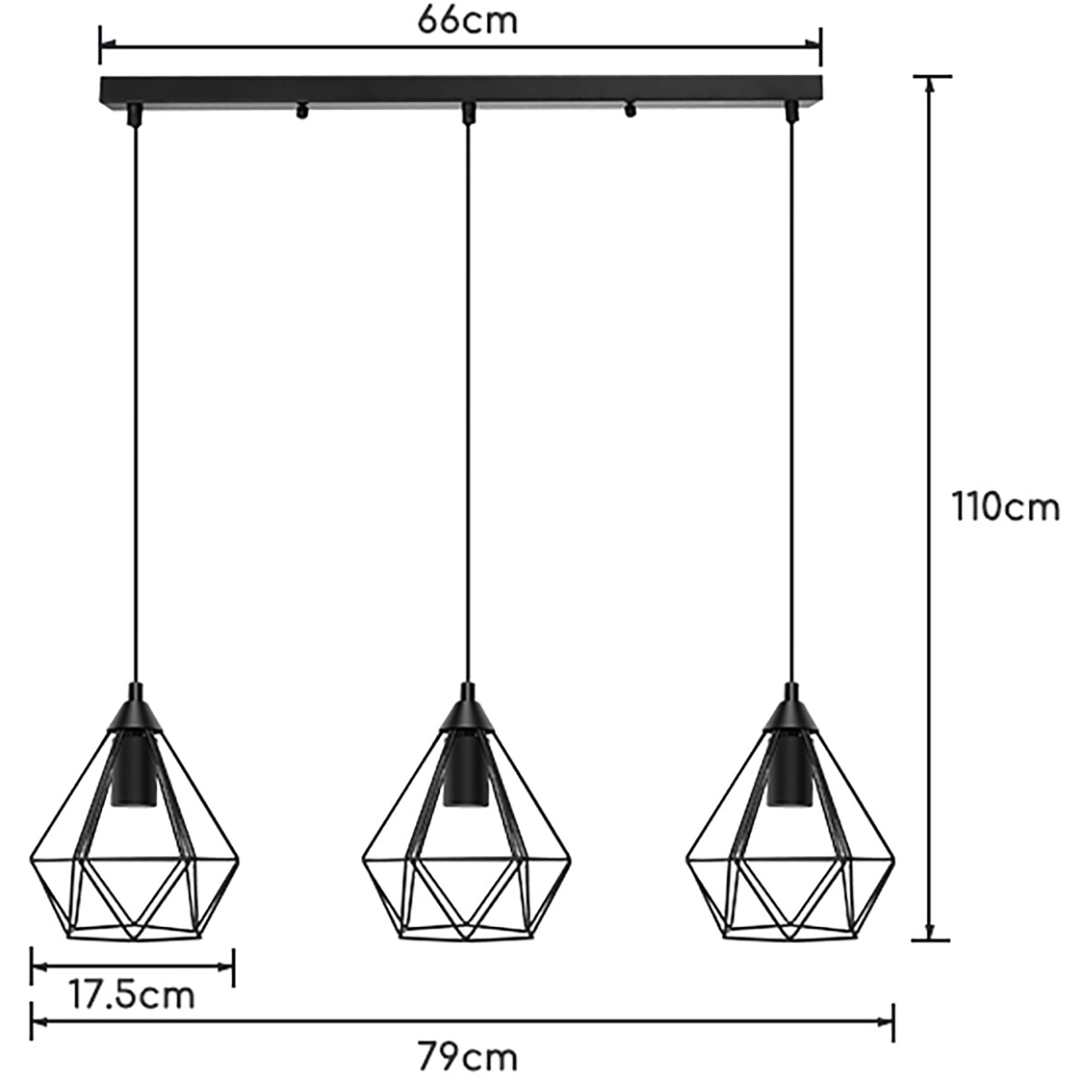 LED Hanglamp - Hangverlichting - Aigi Elsa - E27 Fitting - 3-lichts - Retro - Klassiek - Mat Zwart - Aluminium