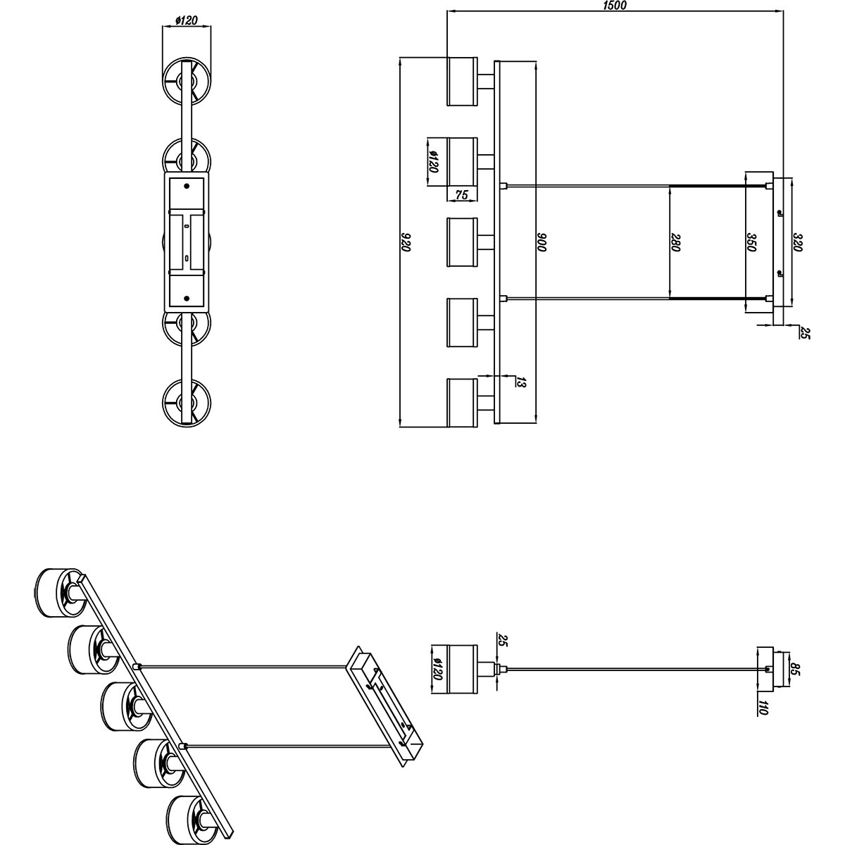 LED Hanglamp - Hangverlichting - Trion Arona - E14 Fitting - 5-lichts - Rechthoek - Chroom - Metaal