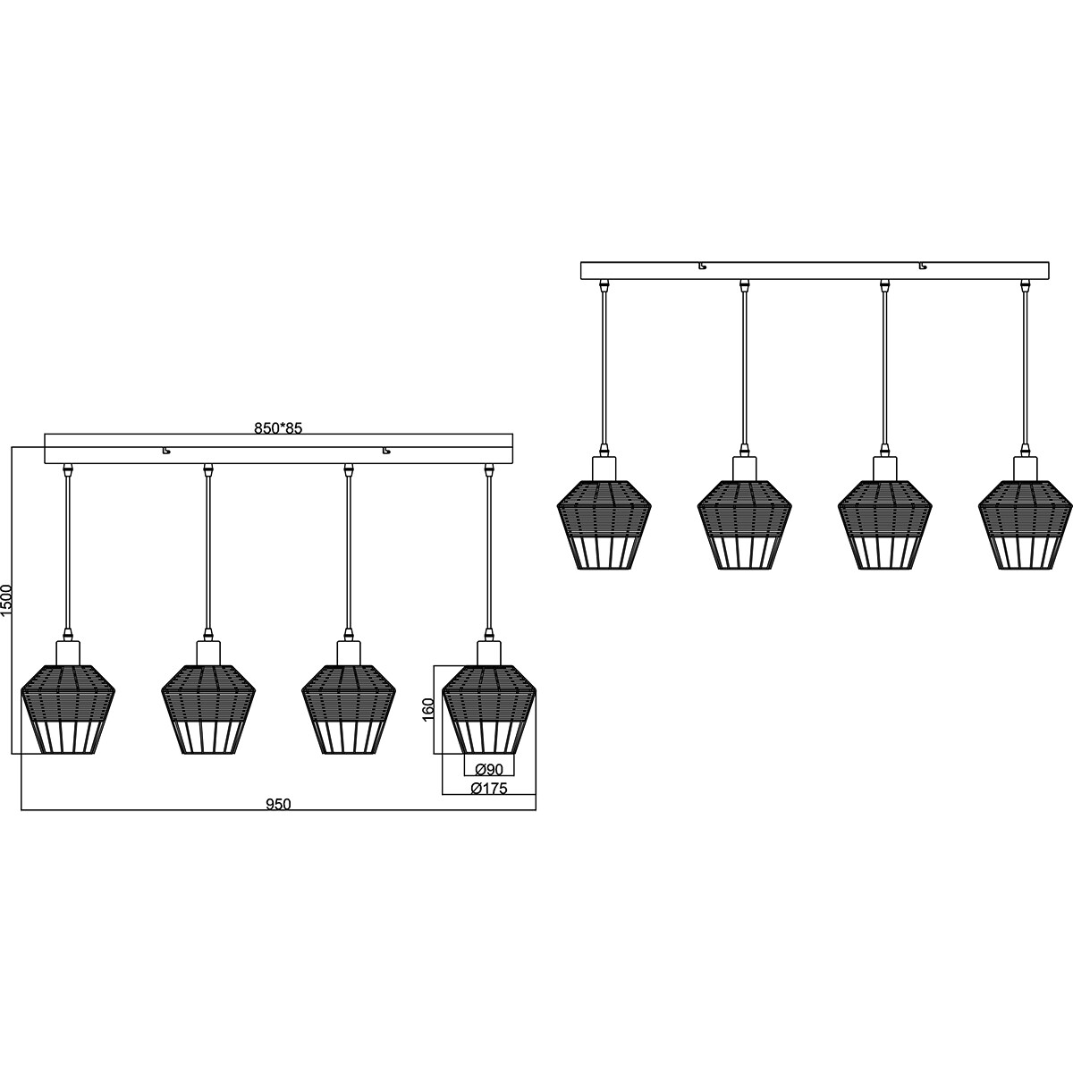 LED Hanglamp - Hangverlichting - Trion Bera - E27 Fitting - 4-lichts - Rechthoek - Bruin - Aluminium