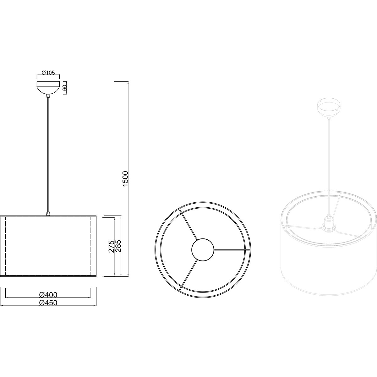 LED Hanglamp - Hangverlichting - Trion Bidon - E27 Fitting - 1-lichts - Rond - Mat Zwart - Aluminium