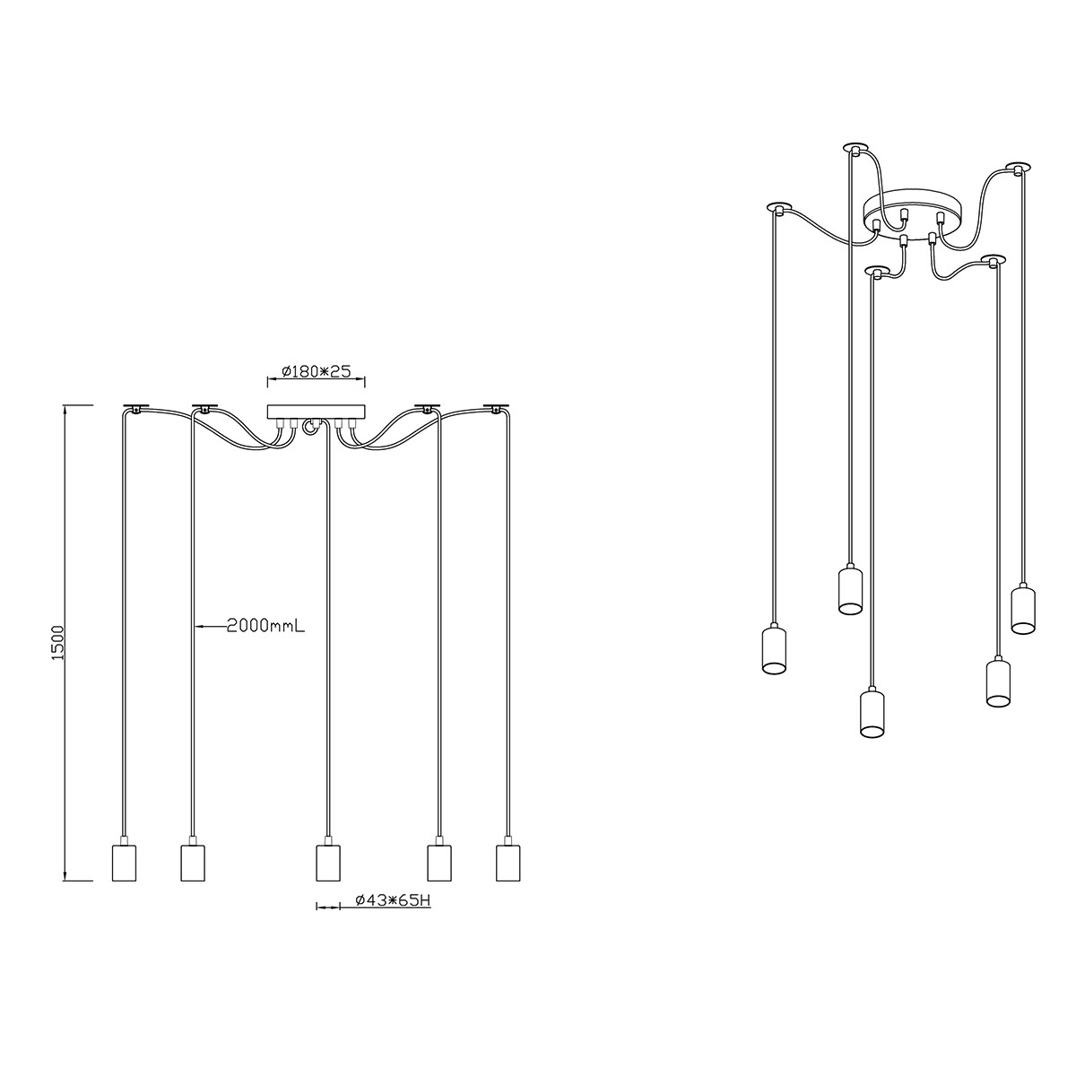 LED Hanglamp - Hangverlichting - Trion Cardino - E27 Fitting - 5-lichts - Rond - Antiek Koper - Aluminium