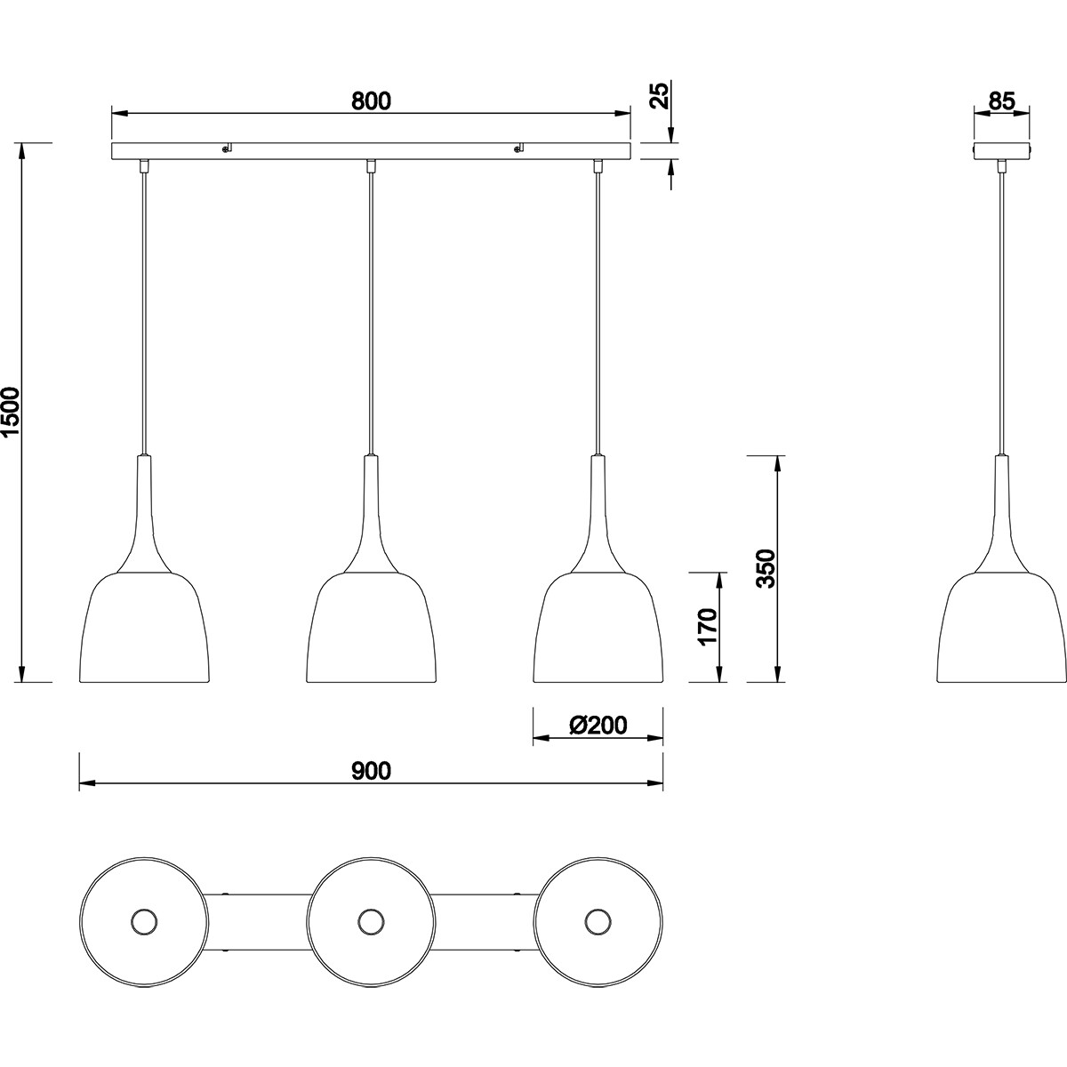 LED Hanglamp - Hangverlichting - Trion Christa - 3-lichts - E27 Fitting - Rond - Mat Goud - Aluminium