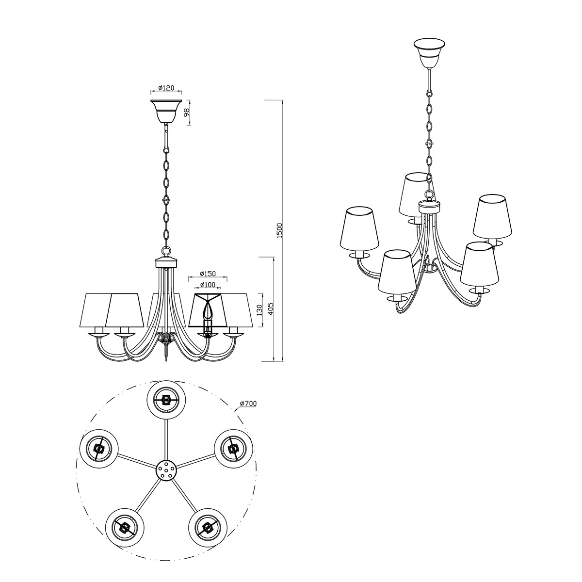 LED Hanglamp - Hangverlichting - Trion Citra - E14 Fitting - 5-lichts - Rond - Mat Wit - Aluminium