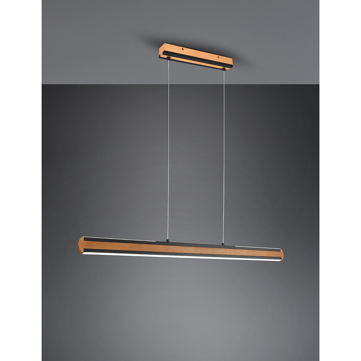 LED Hanglamp - Hangverlichting - Trion Dirkon Up and Down - 42W - Aanpasbare Kleur - Rechthoek - Mat Bruin/Zwart - Hout