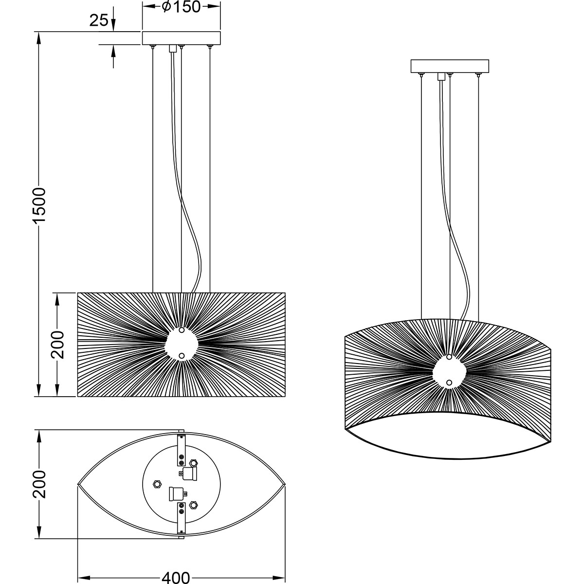 LED Hanglamp - Hangverlichting - Trion Elize - E27 Fitting - 2-lichts - Ovaal - Mat Chroom - Aluminium