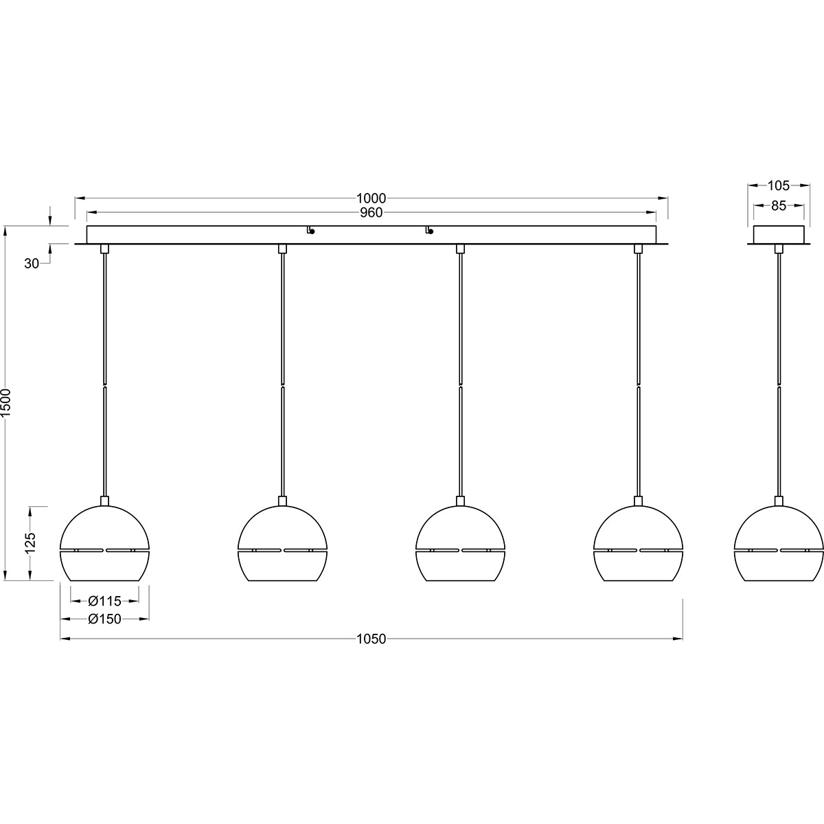 LED Hanglamp - Hangverlichting - Trion Flatina - E14 Fitting - 4-lichts - Rechthoek - Mat Zwart - Aluminium