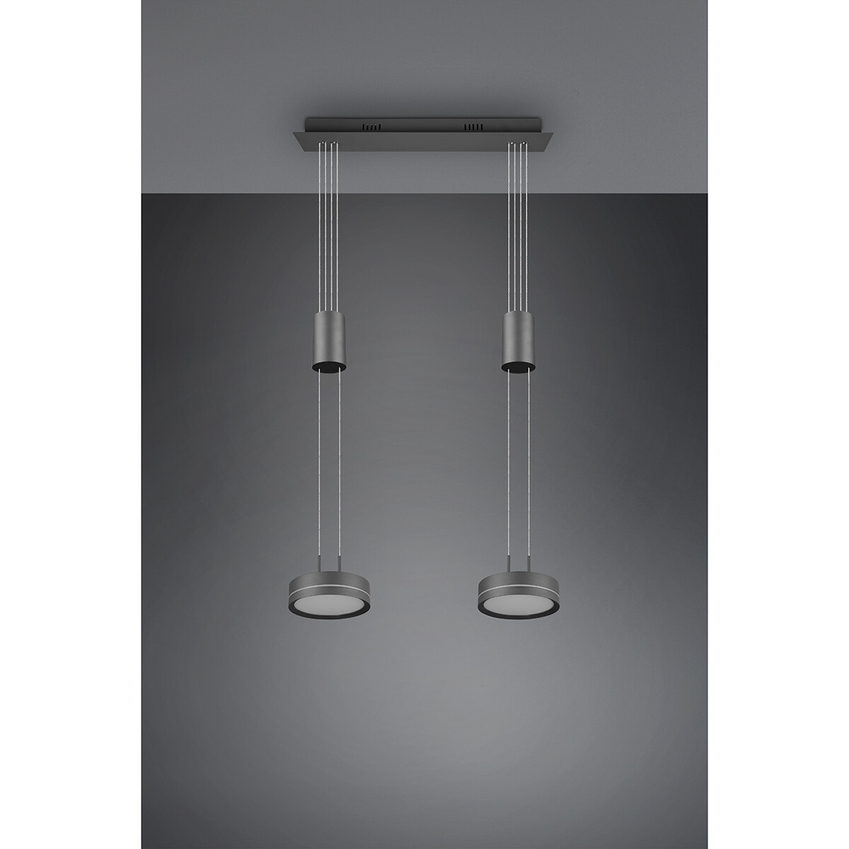 LED Hanglamp - Hangverlichting - Trion Franco - 14.4W - 2-lichts - Warm Wit 3000K - Dimbaar - Rond - Mat Antraciet - Aluminium