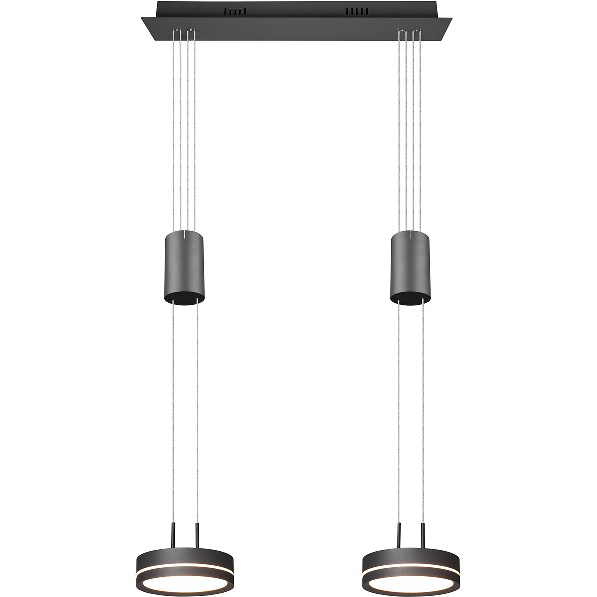 LED Hanglamp - Hangverlichting - Trion Franco - 14.4W - 2-lichts - Warm Wit 3000K - Dimbaar - Rond - Mat Antraciet - Aluminium