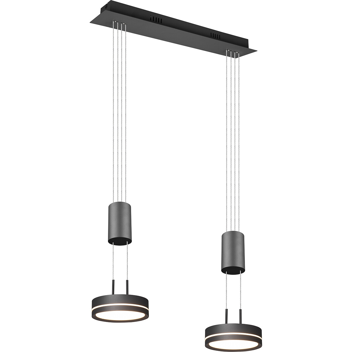 LED Hanglamp - Hangverlichting - Trion Franco - 14.4W - 2-lichts - Warm Wit 3000K - Dimbaar - Rond - Mat Antraciet - Aluminium