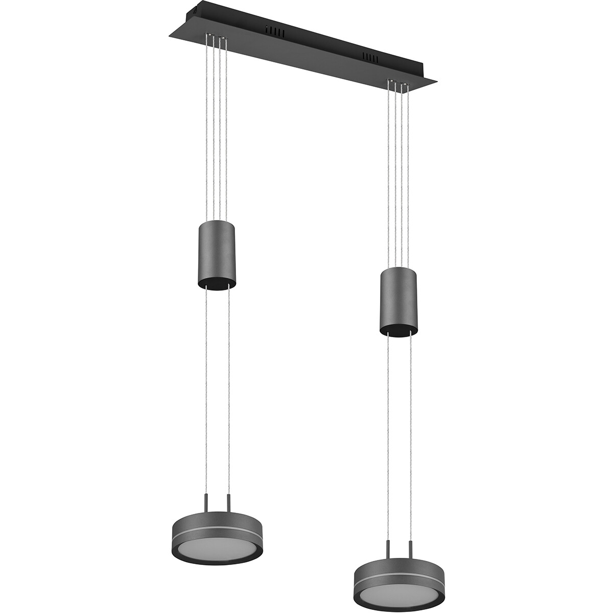 LED Hanglamp - Hangverlichting - Trion Franco - 14.4W - 2-lichts - Warm Wit 3000K - Dimbaar - Rond - Mat Antraciet - Aluminium