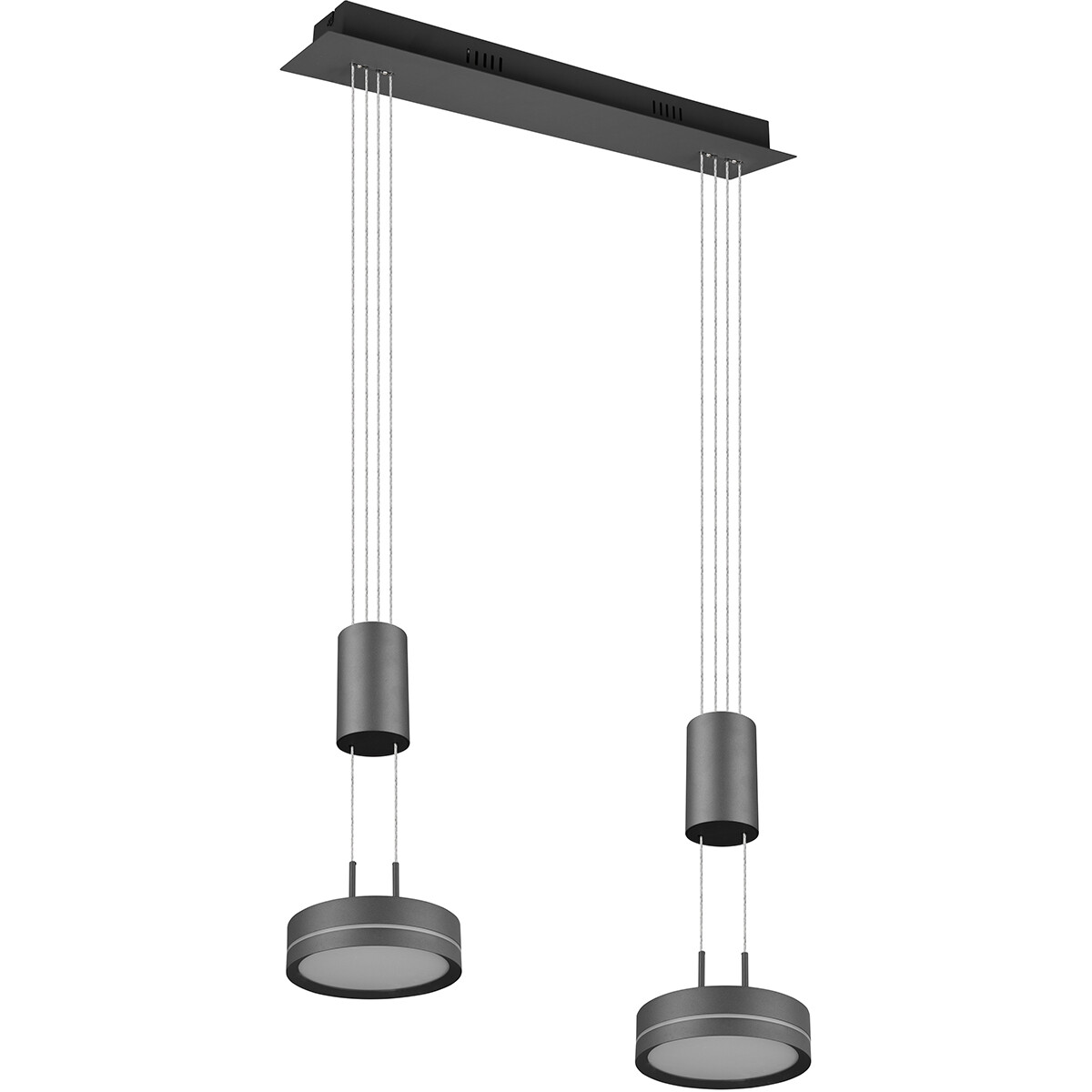 LED Hanglamp - Hangverlichting - Trion Franco - 14.4W - 2-lichts - Warm Wit 3000K - Dimbaar - Rond - Mat Antraciet - Aluminium