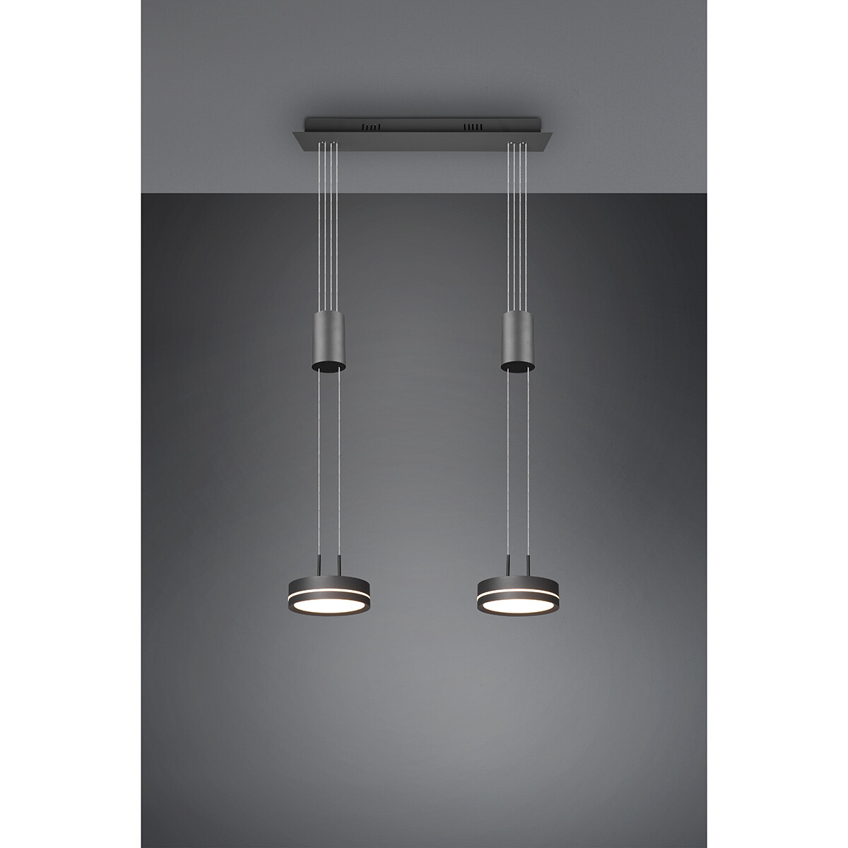 LED Hanglamp - Hangverlichting - Trion Franco - 14.4W - 2-lichts - Warm Wit 3000K - Dimbaar - Rond - Mat Antraciet - Aluminium