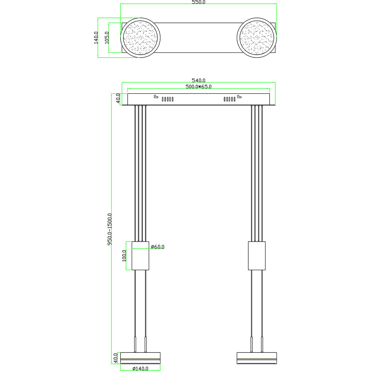 LED Hanglamp - Hangverlichting - Trion Franco - 14.4W - 2-lichts - Warm Wit 3000K - Dimbaar - Rond - Mat Antraciet - Aluminium