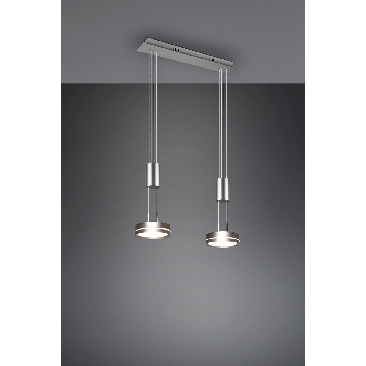 LED Hanglamp - Hangverlichting - Trion Franco - 14.4W - 2-lichts - Warm Wit 3000K - Dimbaar - Rond - Mat Nikkel - Aluminium